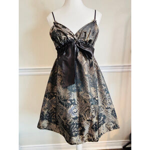 Studio M Womens S Black and Gold Floral Print Mini Dress Bella Swan Fairy Goth